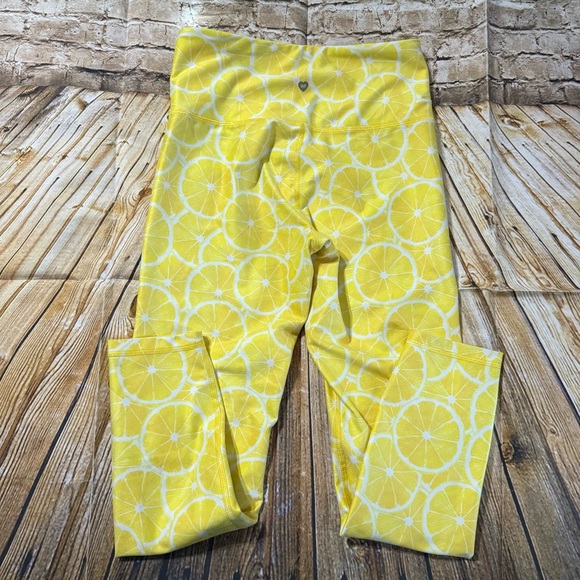 Wildfox Sport Lemon Print Full Length Leggings Yellow High Waisted - Picture 3 of 4